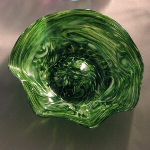 Crinkle Bowl - Small, adventurine green and white