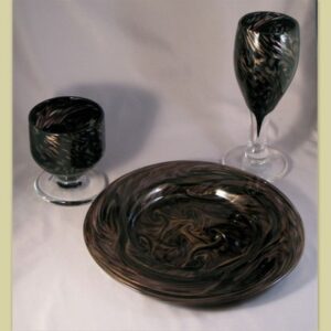 Goblet, Water Cup, and Plate - black and gold