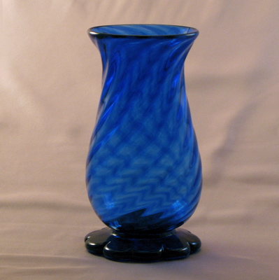 Vase - Early American, blue, optic with lobed foot