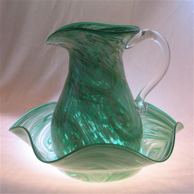 Pitcher and Bowl Set - green and white