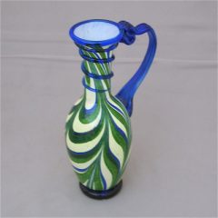 Bottle - Roman, green and white with cobalt handle